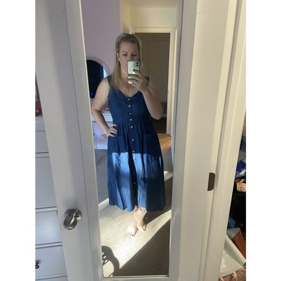 DRAPER JAMES X ELOQUII Denim Blue Chambray 100% Cotton Gold Button Dress sz 24 - Picture 13 of 15